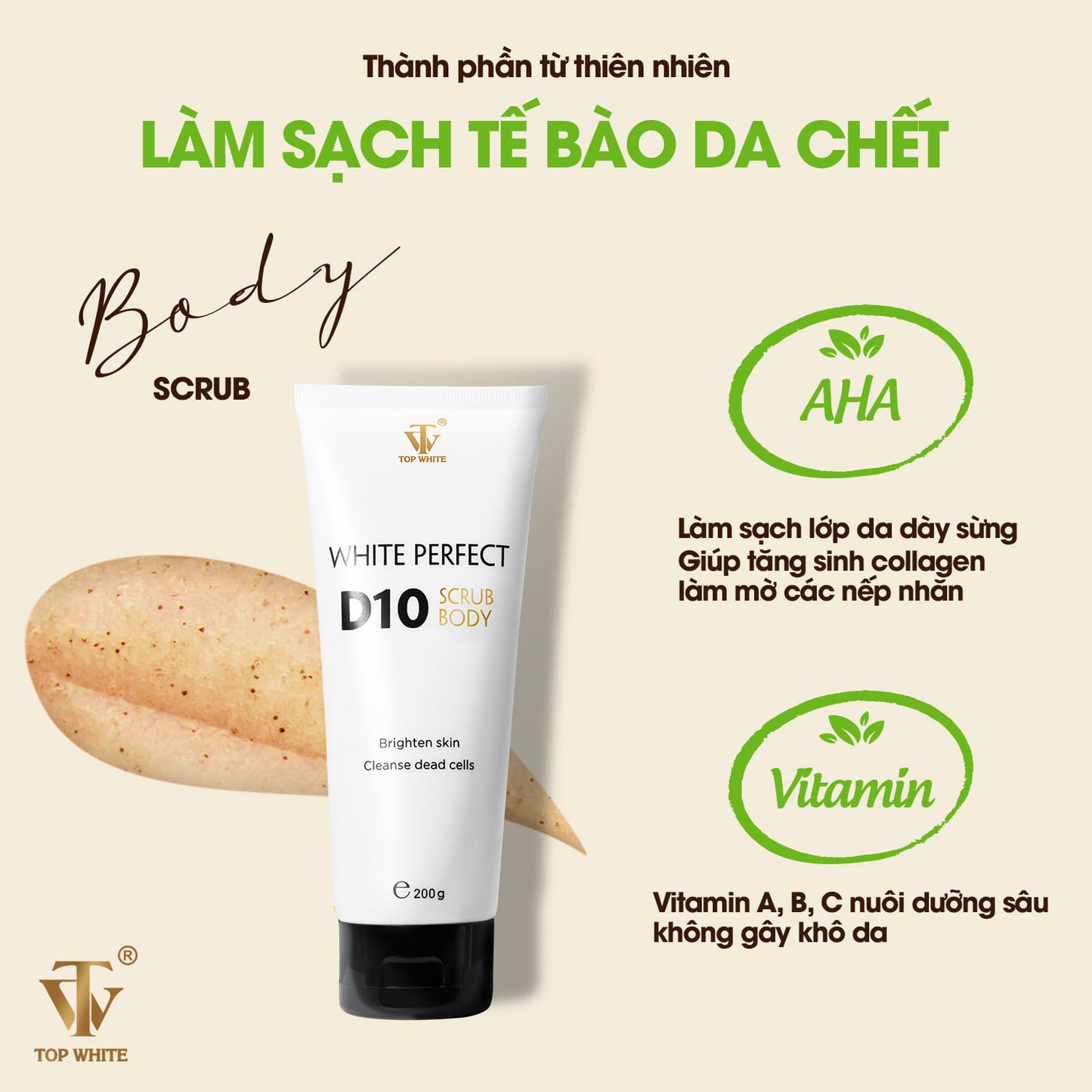 White Perfect Scrub Body D10  - Gel làm sạch tế bào da chết