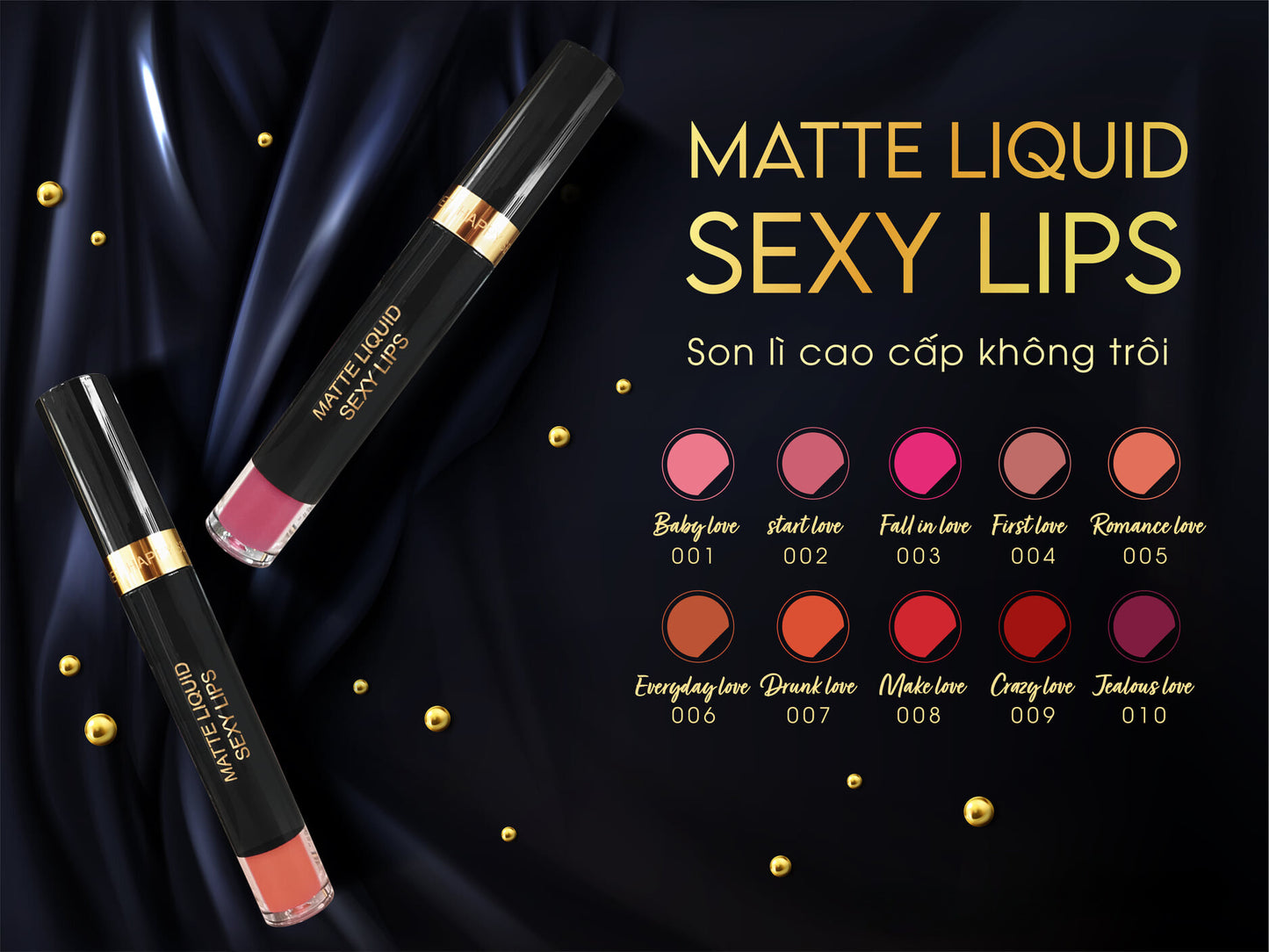 Matte Liquid Sexy Lips Full Set Color - Son lì không trôi (Set 10 cây)